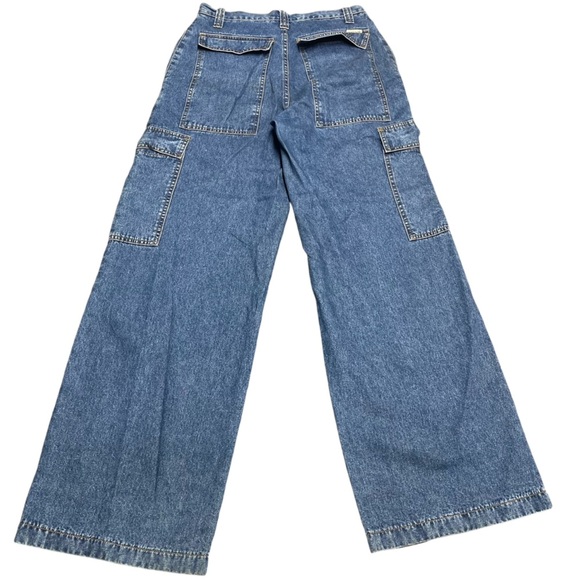 VTG Y2K Zana Di Women’s 5 Button Fly High Rise Wide Leg Cargo Jean Flap Pockets - Picture 4 of 12
